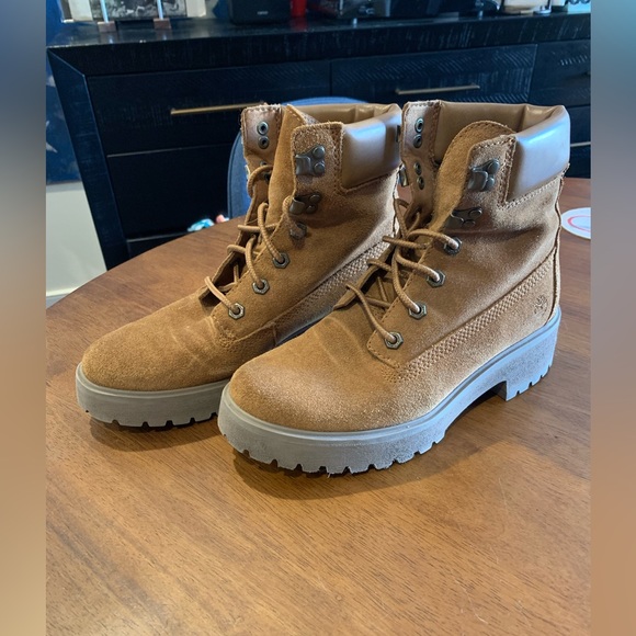 SOLD Timberland Suede Platform Boots- Light Brown/Tan, 7.5 Women’s - Picture 2 of 7
